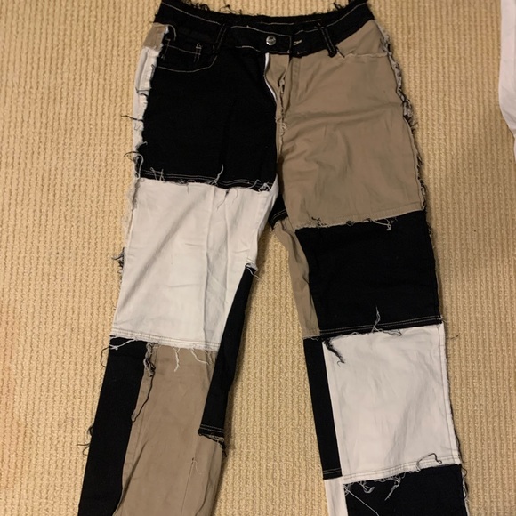 Black, white, and beige patchwork pants - Picture 2 of 4